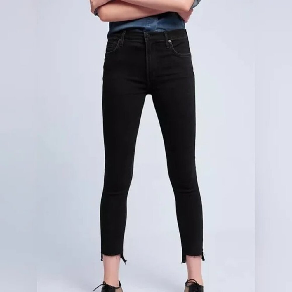 Citizens Of Humanity Rocket Skinny Jeans Size 27 High Rise Frayed Hem Black